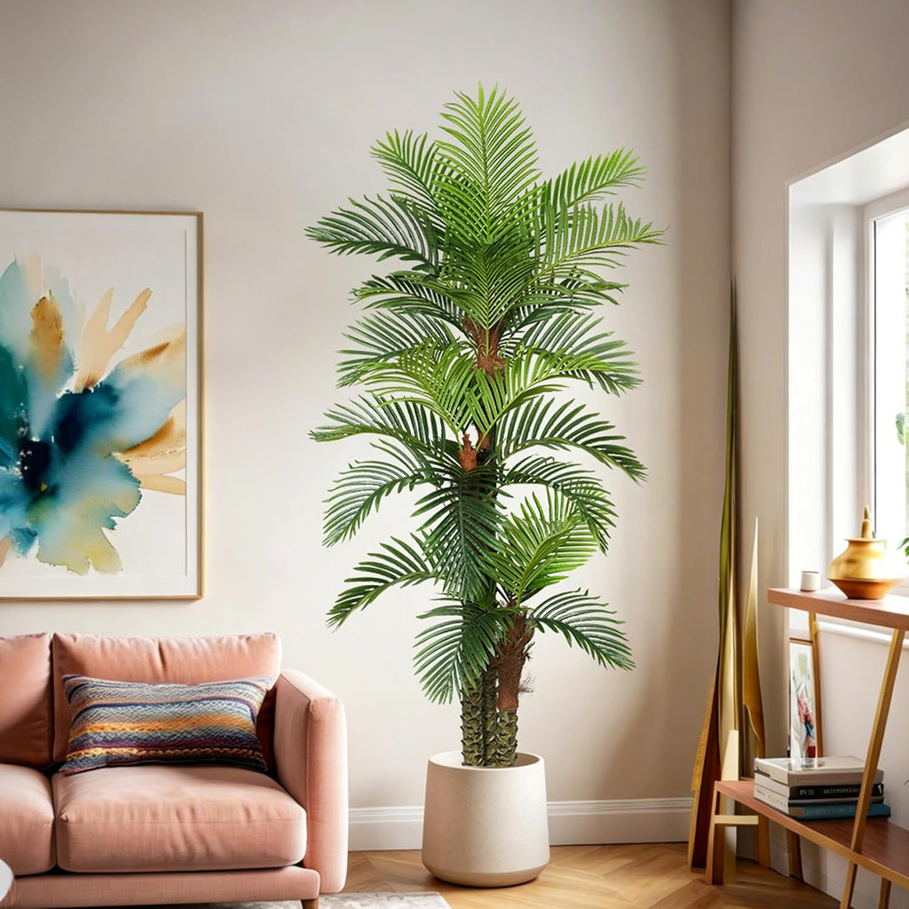 Palm Tree 8FT Tall Large Faux Trees with Realistic Leaves, Fake Floor Potted Artificial Plants Living Room Decor