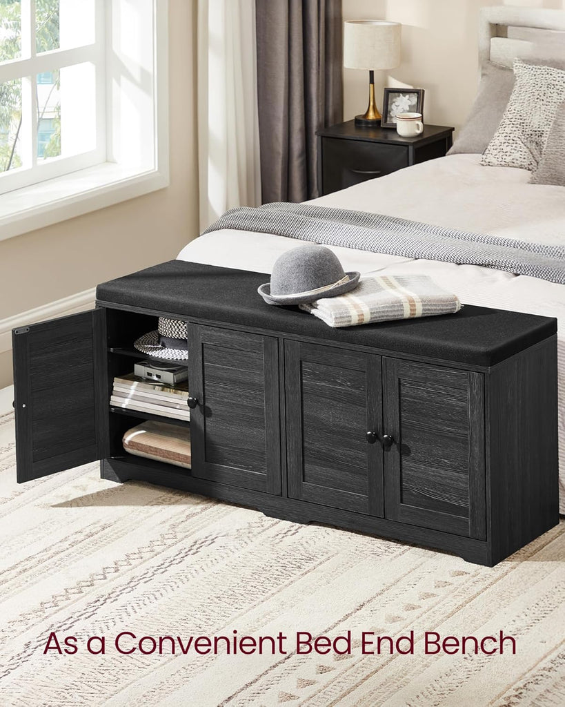 Shoe Storage Bench with Cushion, 3-Tier Entryway Bench with Padded Seat, Doors, Adjustable Shelves, 14 x 47.6 x 20.7