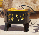 26" Outdoor Fire Pit with Grill & Mesh Cover, Wood Burning Steel Firepit with Poker & Star Spark Screen, Heavy Duty Patio Fire Bowl for Backyard - Image 2