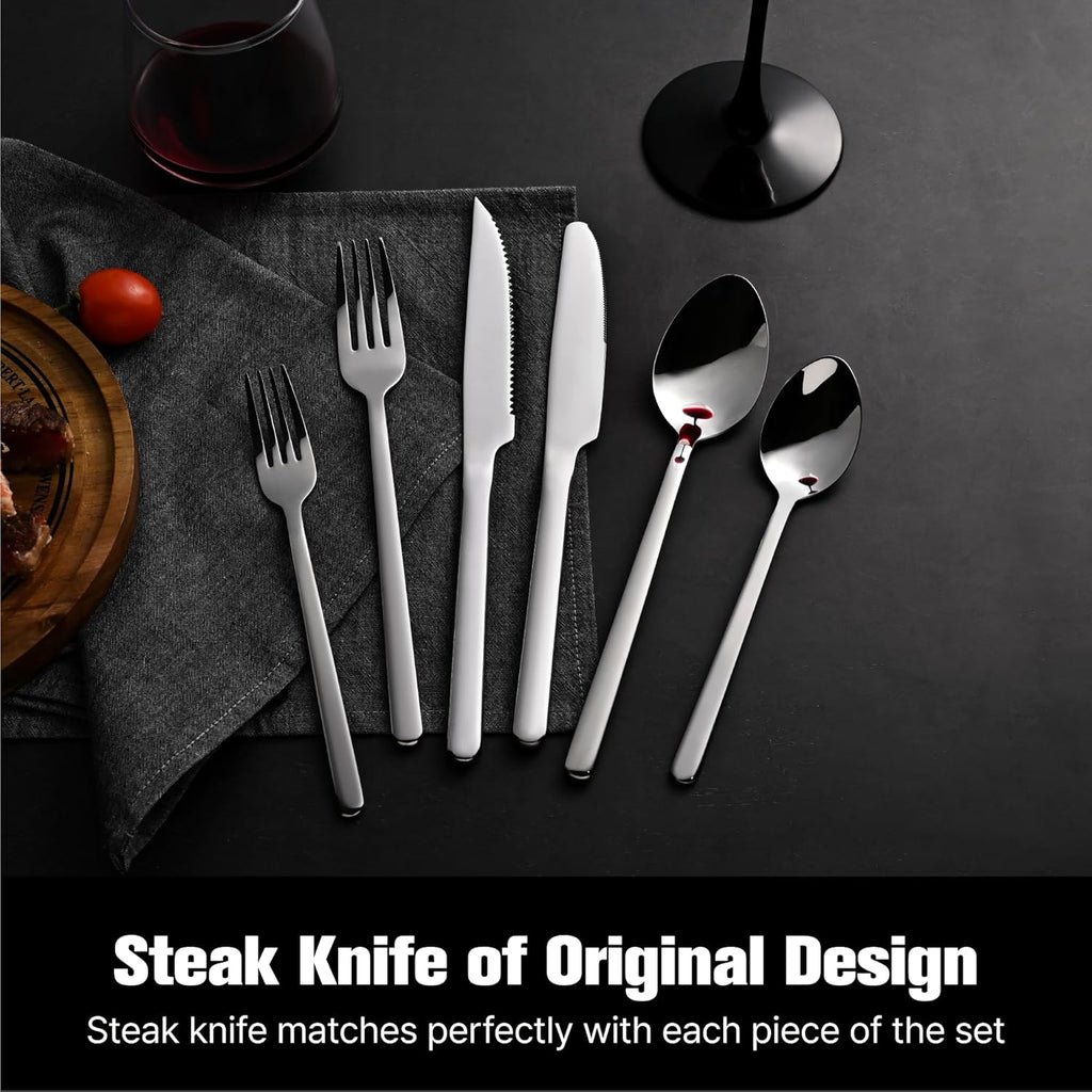 48-Piece Silverware Set with Steak Knives, Flatware Set for 8, Stainless Steel Tableware Cutlery Set