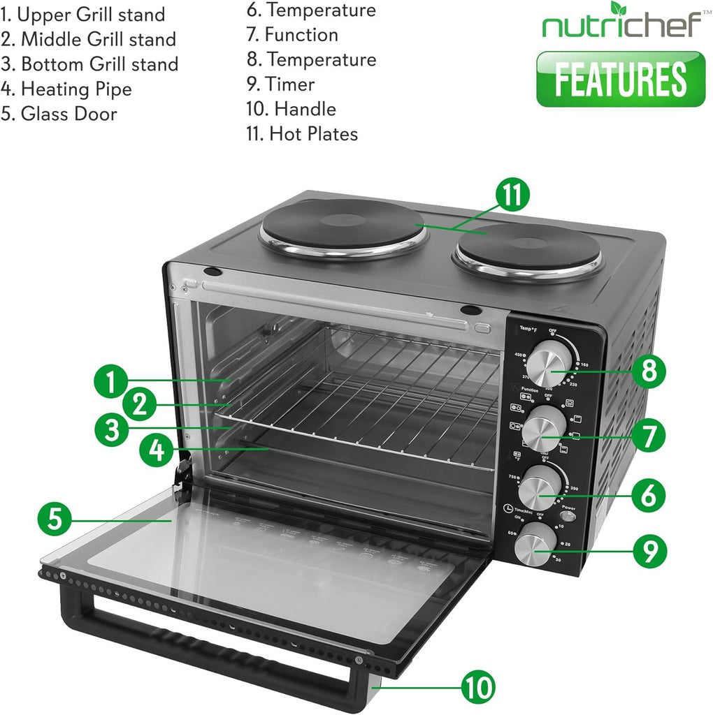 Kitchen Convection Electric Countertop Rotisserie Toaster Oven Cooker with Food Warming Hot Plates, 30+ Quart