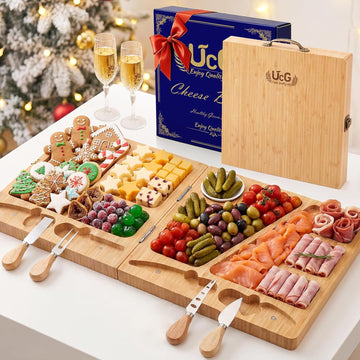 Charcuterie Board Gifts for Women: Bamboo Folding Cheese Board with Knife | Unique White Elephant Gift Wedding