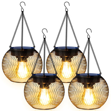 Solar Lanterns Outdoor Waterproof 4Pack, Metal Solar Hanging Lights