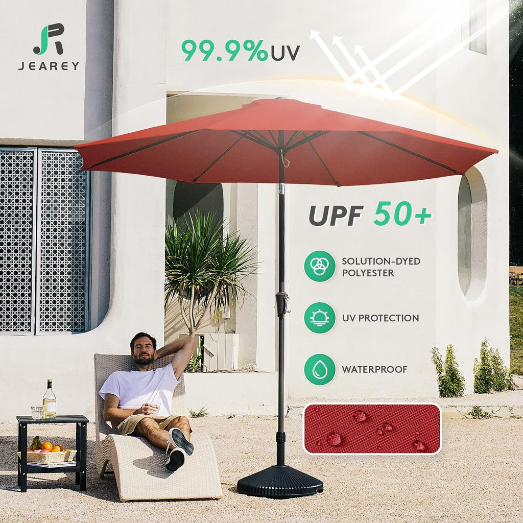 9FT Outdoor Patio Umbrella Outdoor Table Umbrella with Push Button Tilt and Crank - Red