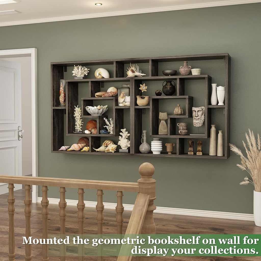 Geometric Wall Mounted Shelf, Freestanding Display Shelves for Collectibles | Floating Bookshelf Decorative Book Case