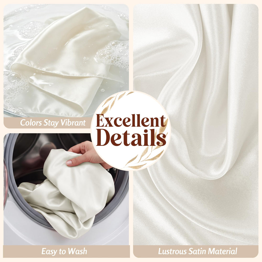 120 Inch Ivory Round Satin Tablecloth Overlay Seamless Table Cover