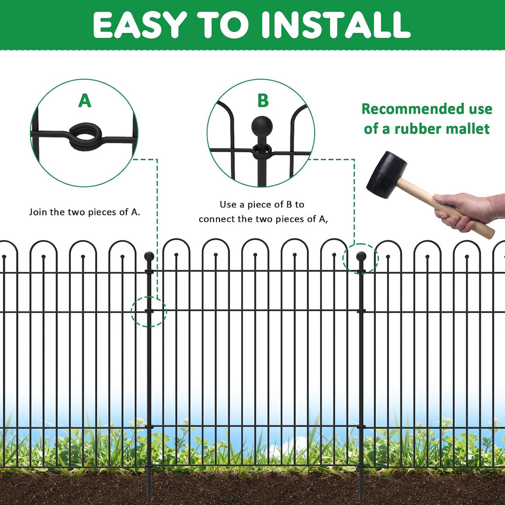 Garden Fence Animal Barrier with Gate, 32 in (H) x23.6ft (L) Decorative Garden Fence, 10 Panels No Dig, Rustproof