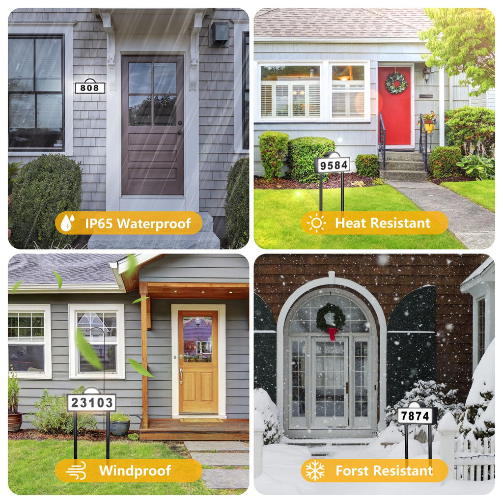 Solar House Numbers Address Sign, IP65 Waterproof Solar Address Plaque for Outside, 3200K Warm & 6500k Cold LED