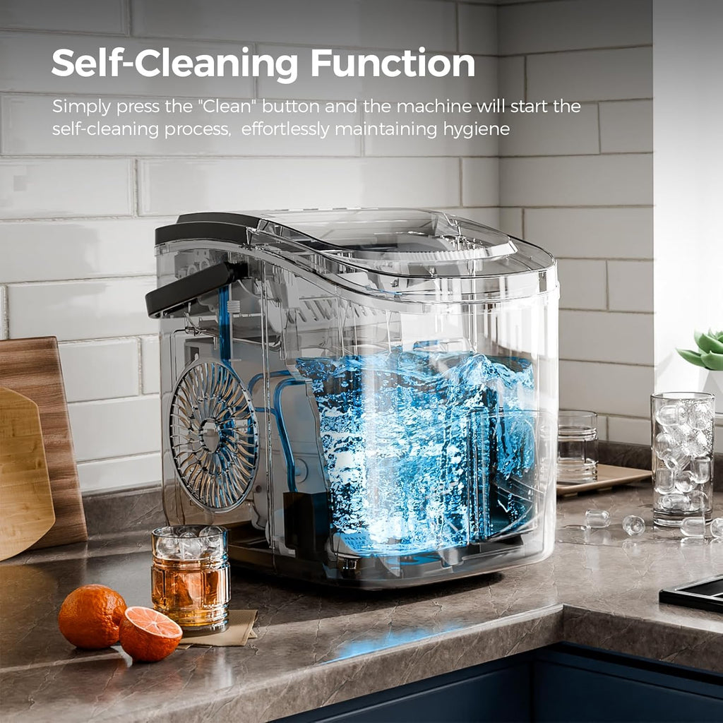 Ice Makers Countertop,26Lbs/24H,9 Cubes in 6 Mins,Portable Ice Maker Machine with Self-Cleaning,2 Sizes of Bullet