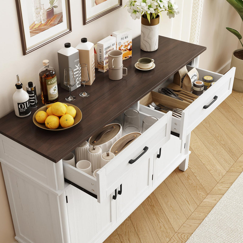 48 Inch Buffet Cabinet with Storage, Off White&Walnut