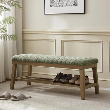 Entryway Bench, 44.4" Upholstered Storage Shoe Bench , Shoe Rack Bench with Rubberwood Legs, Modern End of Bed Bench
