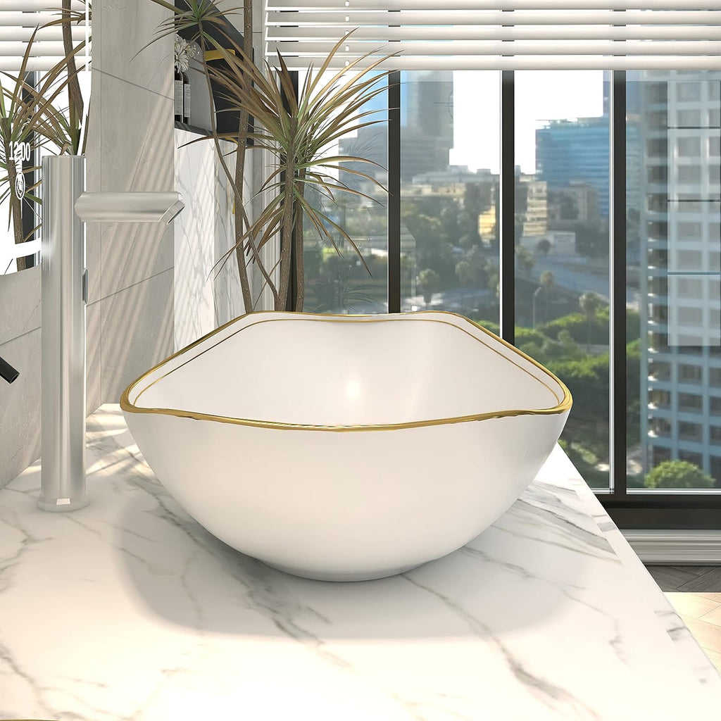 22 X 16 inch LUXURY GOLD rim Oval Vessel, Above Counter Bathroom Sink, Porcelain Ceramic Vessel Vanity Sink