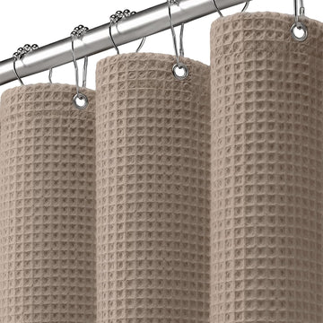 Waffle Weave Shower Curtain - Beige Cotton Fabric Texture Heavyweight Shower Curtain ,Washable,72Wx72L
