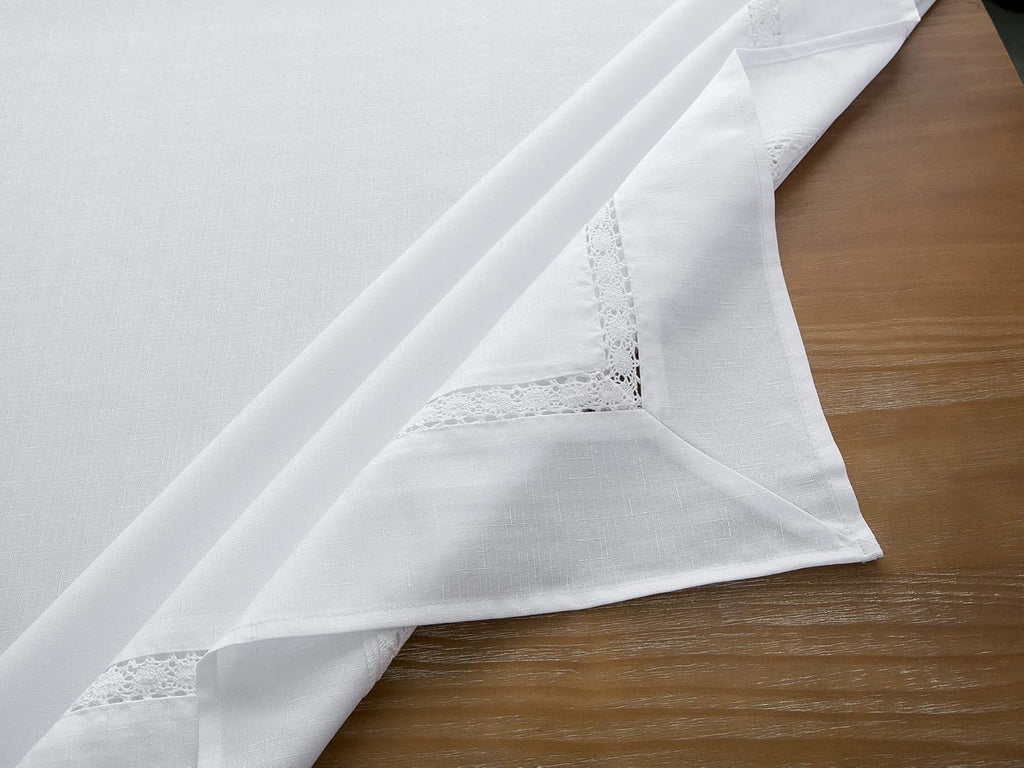 Heavy Duty Fabric Tablecloth with White Lace-Waterproof/Wrinkle Free/Stain Resistant/Oil Proof-for D