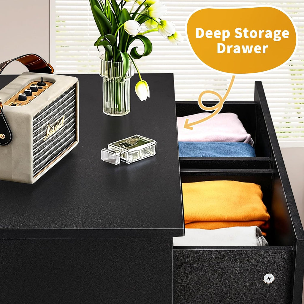 Black 6 Drawer Dresser, Rose Gold Handle Modern Bedroom Chest | Modern Wood Storage Dresser with Anti-Tipping Device