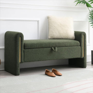 Modern 52" Storage Ottoman Bench, Upholstered End of Bed Storage Bench with Armrests, Entryway Bench, Teddy Foot Rest