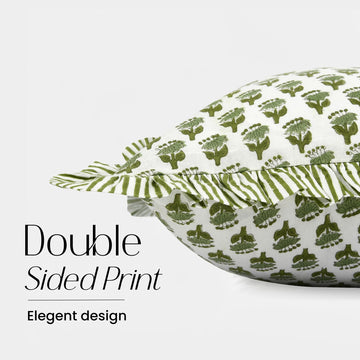 CPC Emerald Green Block Print Ruffle Sham Pillow Cover 14x36 Inch Pack of 1