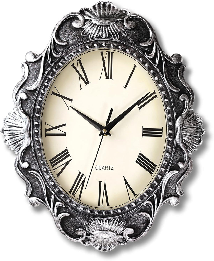 14 Inch Oval Rustic Wall Clock, Wall Clocks Battery Operated, Country Style Silent Non Ticking Clock