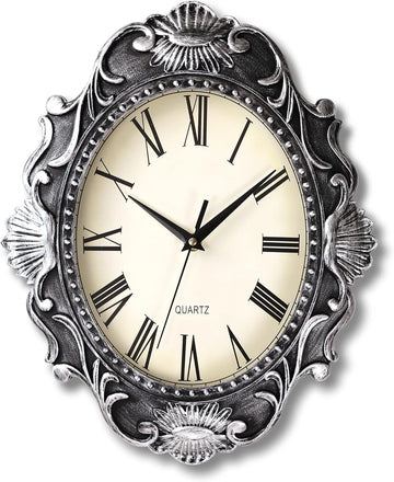 14 Inch Oval Rustic Wall Clock, Wall Clocks Battery Operated, Country Style Silent Non Ticking Clock
