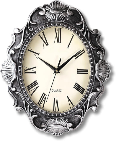 14 Inch Oval Rustic Wall Clock, Wall Clocks Battery Operated, Country Style Silent Non Ticking Clock