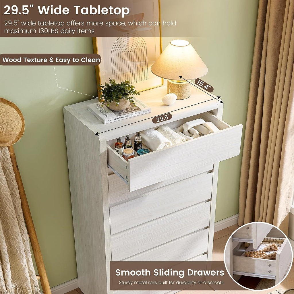 White Dresser , 55.6" Tall Dresser for Closet, Modern Dresser with 6 Drawers, Chest of Drawers Bedroom Furniture