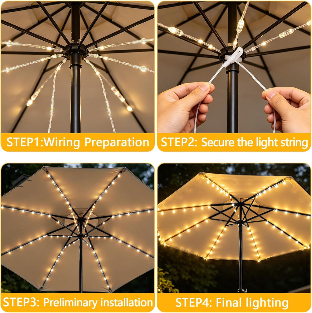 Solar Umbrella Lights Outdoor, Waterproof Solar Powered Patio Umbrella Lights Strings with 104 LEDs 8 Lighting Modes