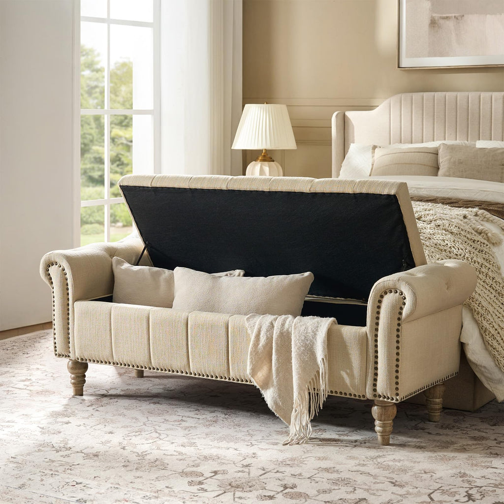 Farmhouse Storage Bench, Linen