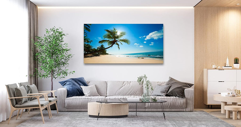 ARX0662 Large Canvas Wall Art Summer Ocean Waves Prints Coconut Trees Beach Seascape Painting Hawaii Sea Nature