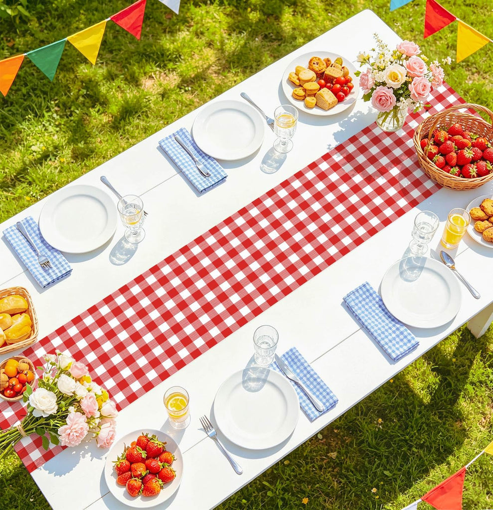 12 Pcs Red Gingham Table Runner Plastic Checkered Table Runner