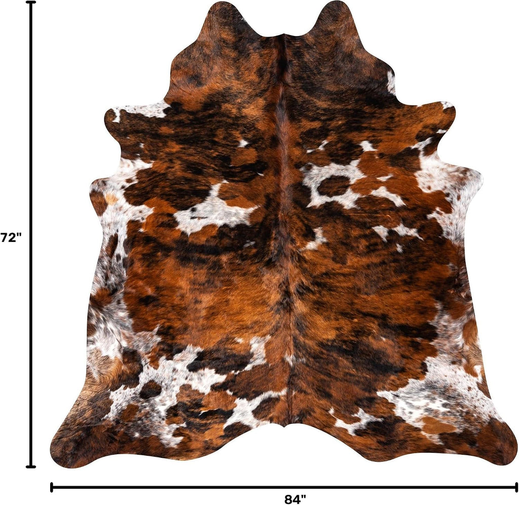100% Genuine Brazilian Cowhide Rug - Tricolor Brindle Mix - Luxury Cowskin Leather Area Rug Décor 7 x 6 feet