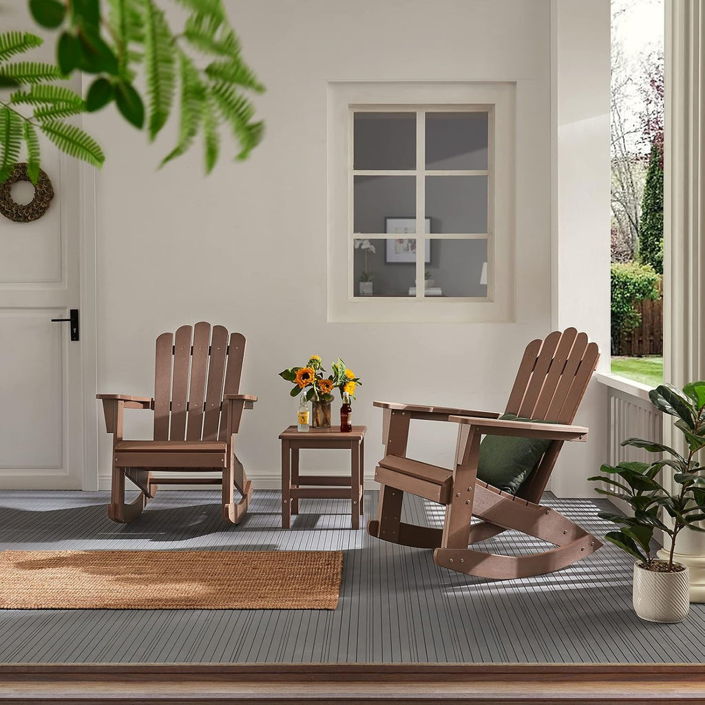Adirondack Patio Rocking Chair, Brown | Eco-Friendly Wood-Style Outdoor Patio Rocker - Heavy Duty 350 lbs Capacity