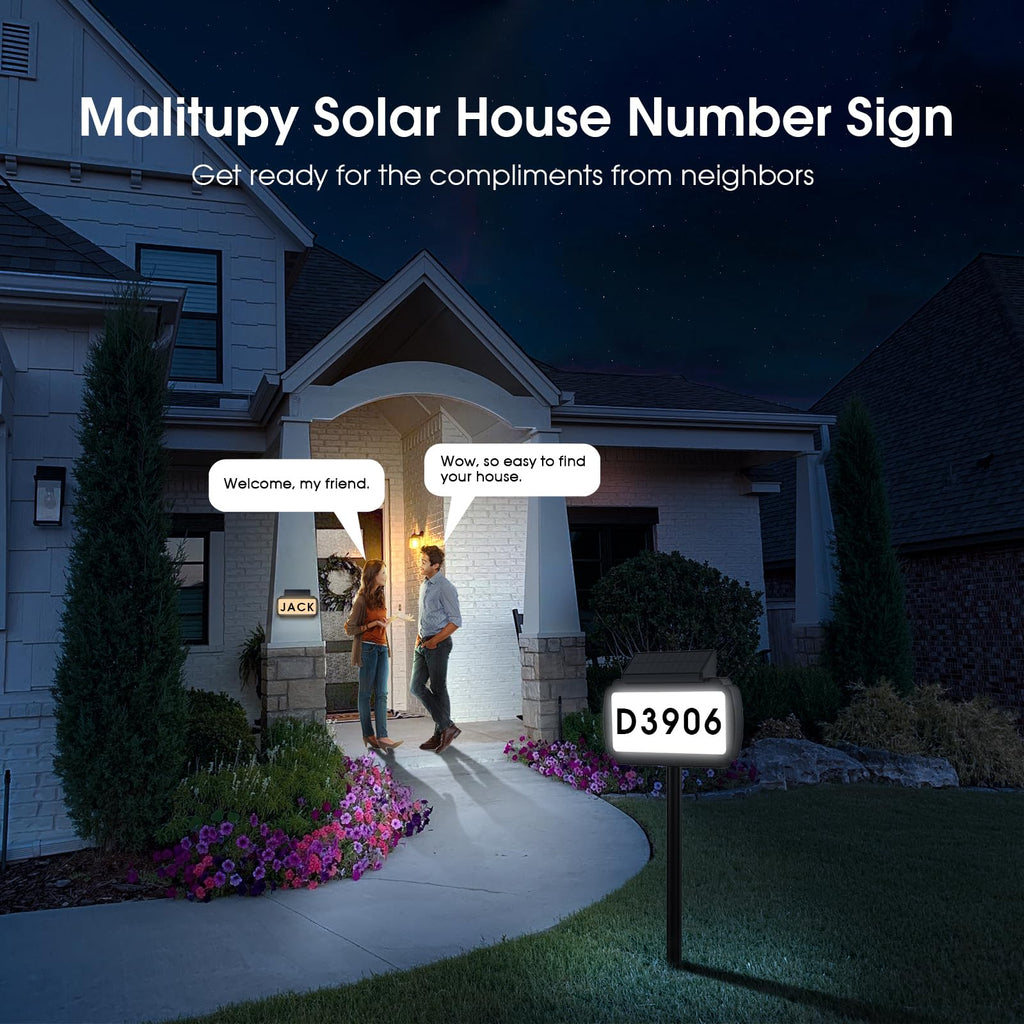 Solar House Numbers Address Sign, Tricolor Waterproof for Outside