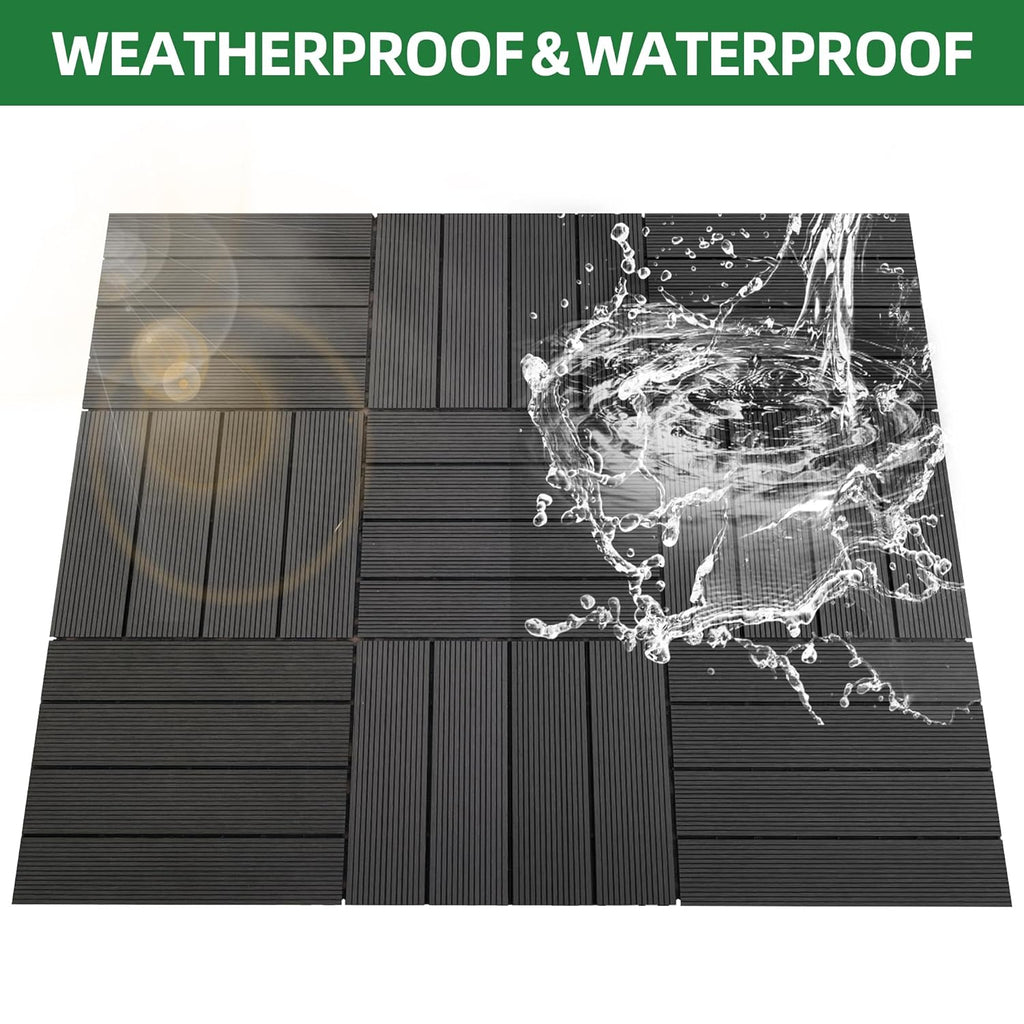 9 PCS 23.13 lb Heavy-Duty & Recyclable Wood-Plastic DIY Interlocking Deck Tiles 11.8" x 11.8"- Waterproof Outdoor and
