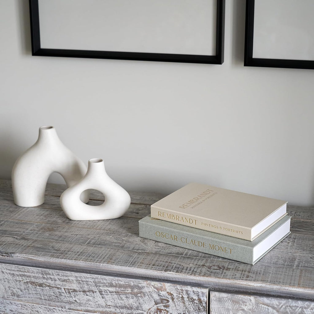 Set of 2 Beautiful Decorative Linen Books - Aesthetic Faux/Fake Books for Modern Home Decoration on Coffee Table