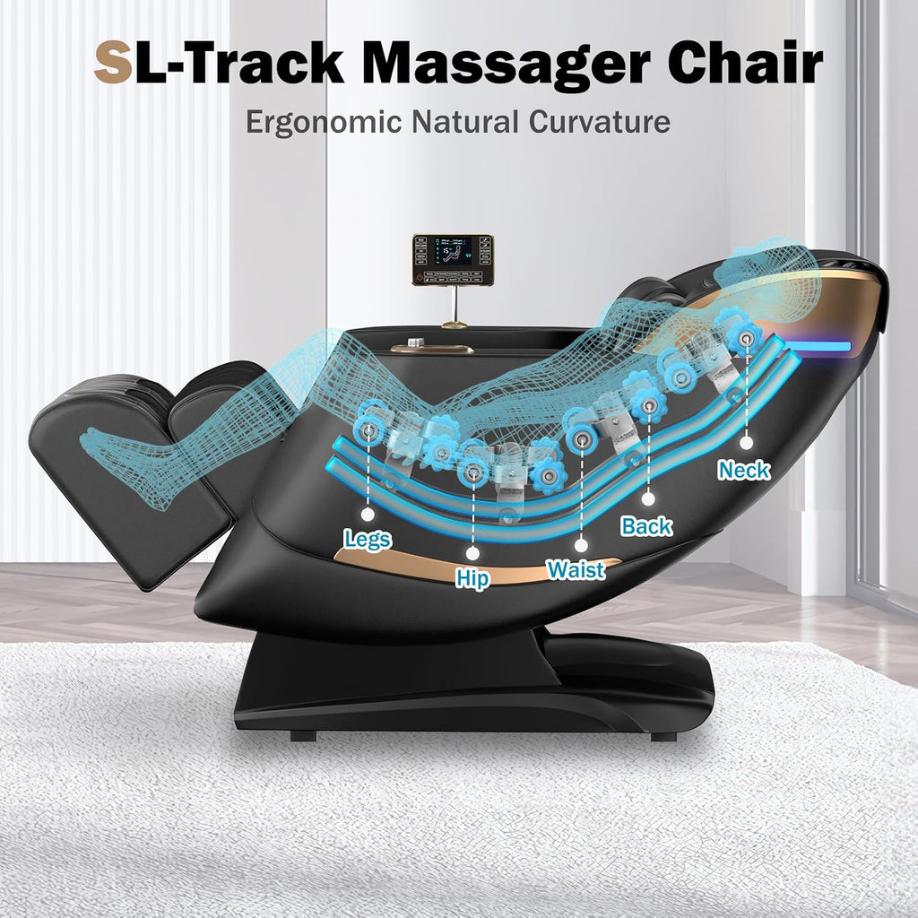 Massage Chair Full Body 53" SL-Track Zero Gravity Shiatsu, Black | Full-Body Airbags, 5 Modes, 6 Techniques, Body