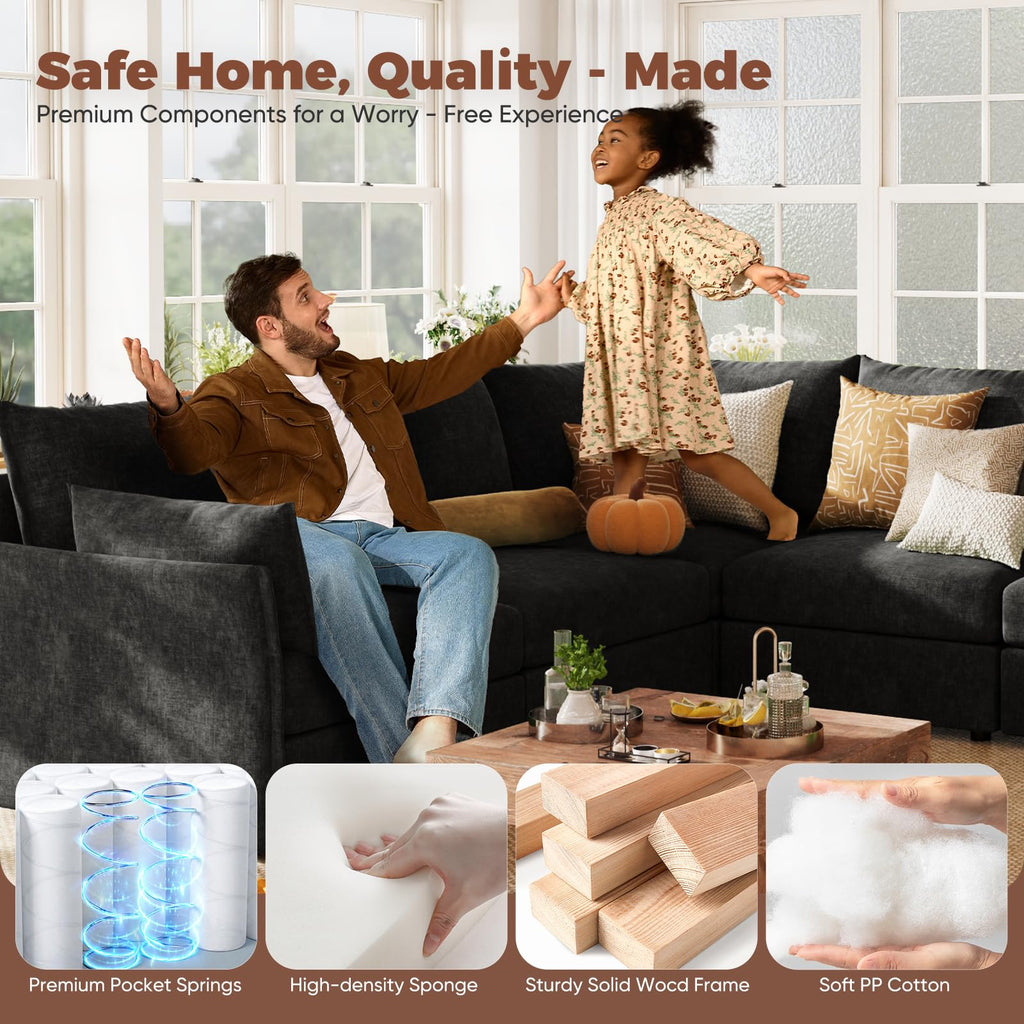 103.5" Oversized Modular Sectional Sofa, L Shaped Convertible Couch with Movable Ottoman, Large 6 Seat Corner Couches