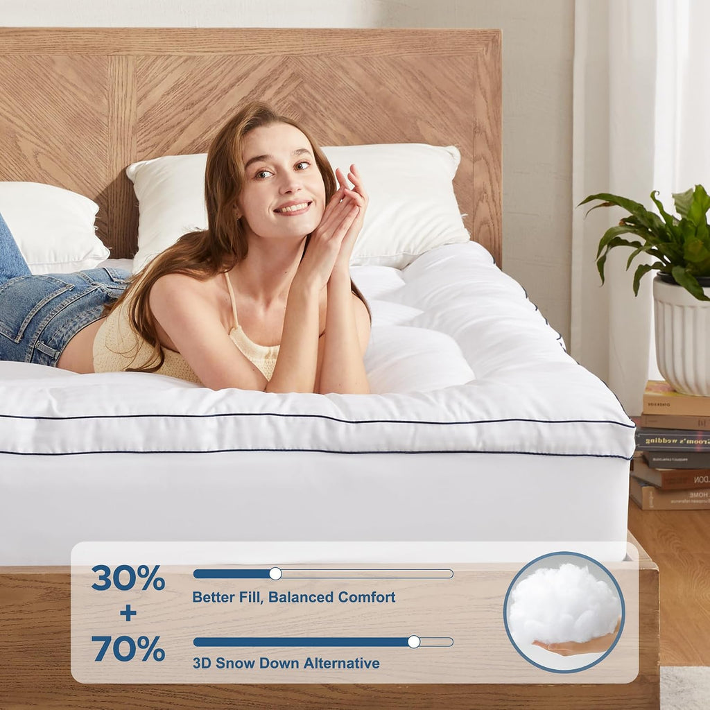 Queen Mattress Topper, Thick Pillow Top Bed Cover Soft Mattress Pad | Mattress Cover for Back Pain Relief,Cooling