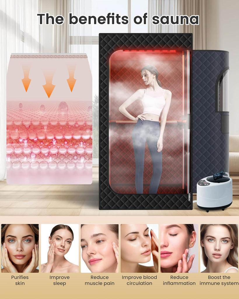 Portable Infrared Sauna Box for Home, 5-Layer Waterproof, XL Steamer, Folding Chair, Steam Sauna Tent for Steam Detox Relaxation Spa, Indoor & Outdoor (Black)