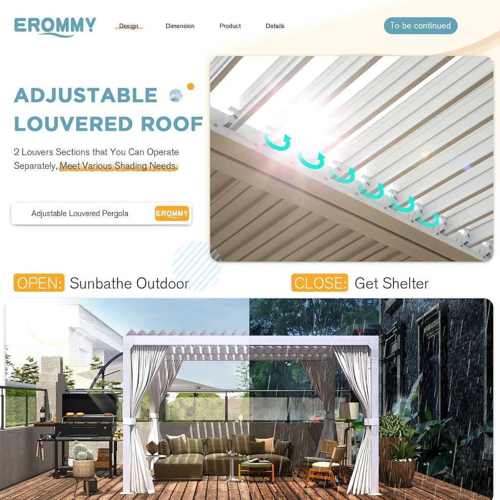 Louvered Pergola 10x10, Outdoor Aluminum Pergola with Adjustable Rainproof Roof for Garden, Patio, Deck