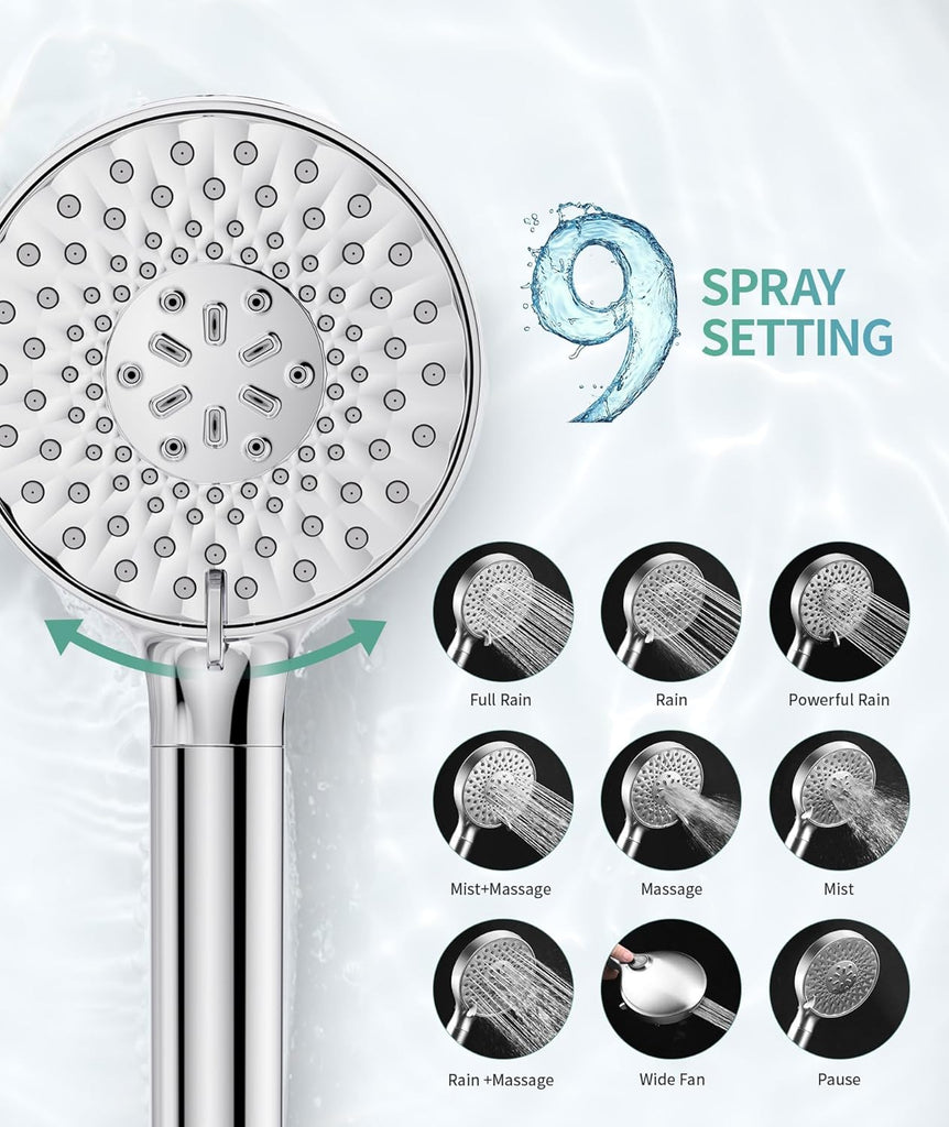 Filtered Shower Head with Handheld High Pressure 9 Spray Mode Showerhead Detachable Shower Head Water Softener Filters