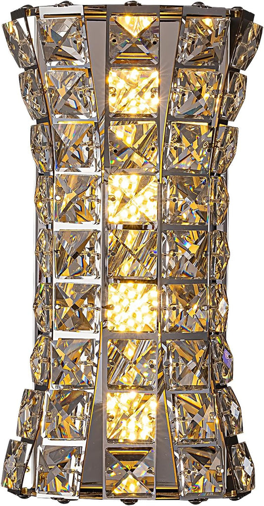 Crystal Wall Light Fixtures,Modern Chrome Wall Lamp with Clear K9 Crystals,Luxury Crystal Wall Sconces for Living