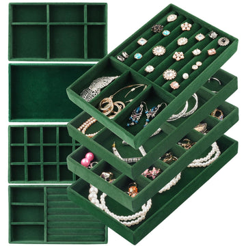 Jewelry Drawer Organizer, 8 Set of Stackable Velvet Organizer Tray, Drawer Inserts for Jewelry Organization, Showcase