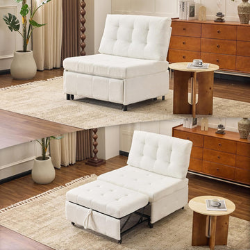 Convertible Sofa Bed Tufted Teddy Fleece Sleeper Chair Bed Couch Armless Living Room Chairs with Adjustable Backrest