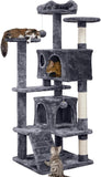 54in Cat Tree, Multi-Level Cat Tower with Spacious Kitten-ear Perch, 2 Cozy Caves, Scratching Posts, Climbing Ladder