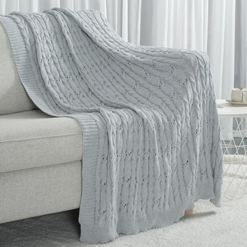 Cable Knit Throw Blanket Soft Textured Lightweight Farmhouse Decorative Throws Summer Knitted Woven Chenille
