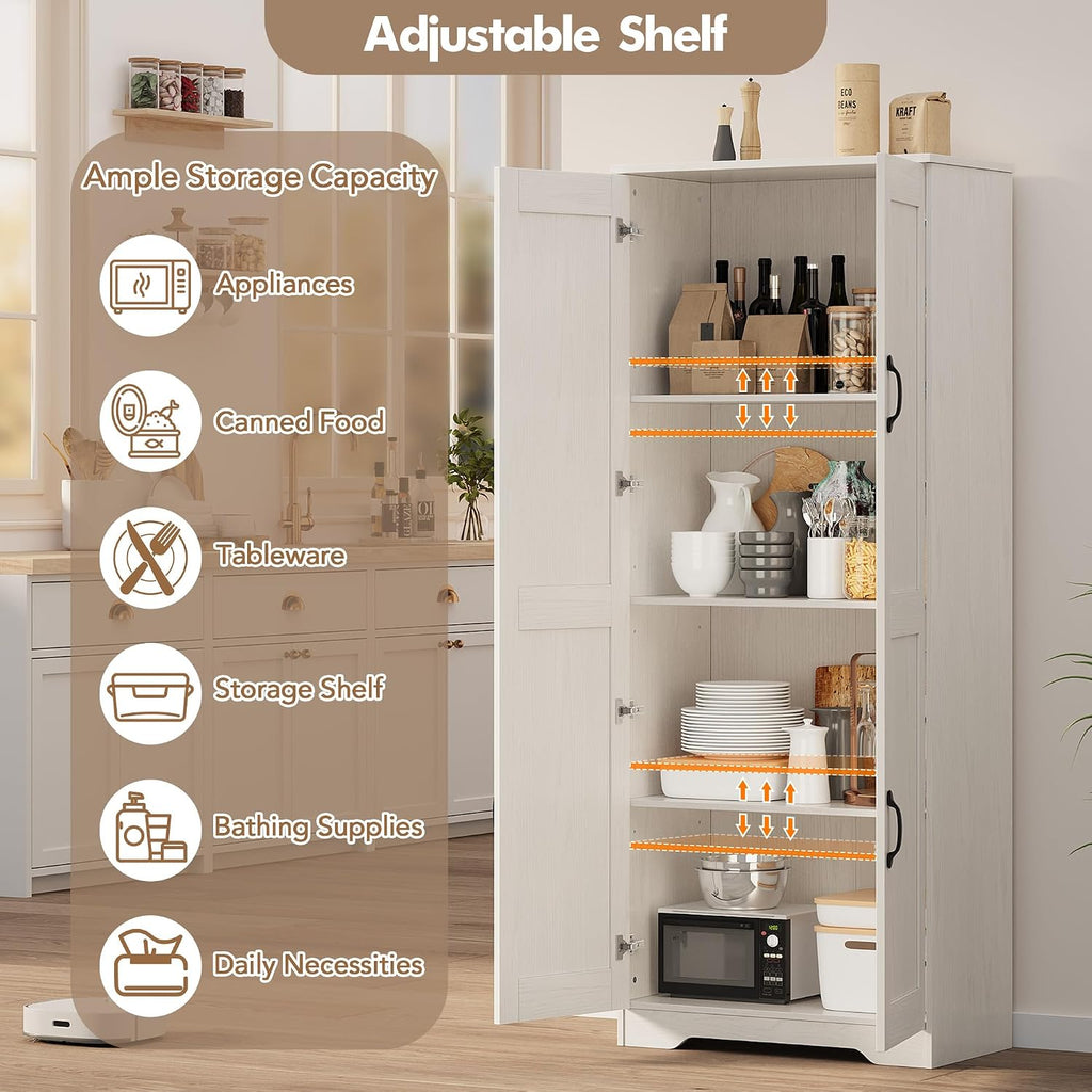 Kitchen Pantry Cabinet, Freestanding White Pantry Storage Cabinet, 60 in Cupboard, Tall Bathroom Storage Cabinet with