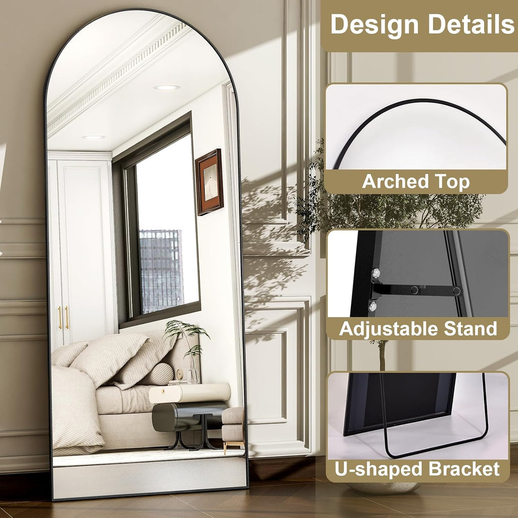 57" x 20" Arched Full Length Mirror - Wall Mounted/Floor Mirror Aluminum Alloy Frame Full Body Mirrors Living Room