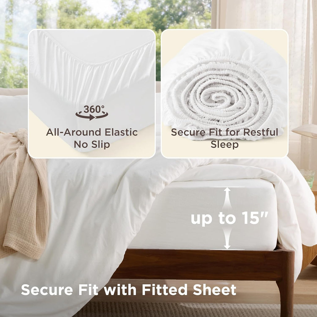 Prewashed Duvet Cover Queen, Cotton-Like Soft Bedding Set, White