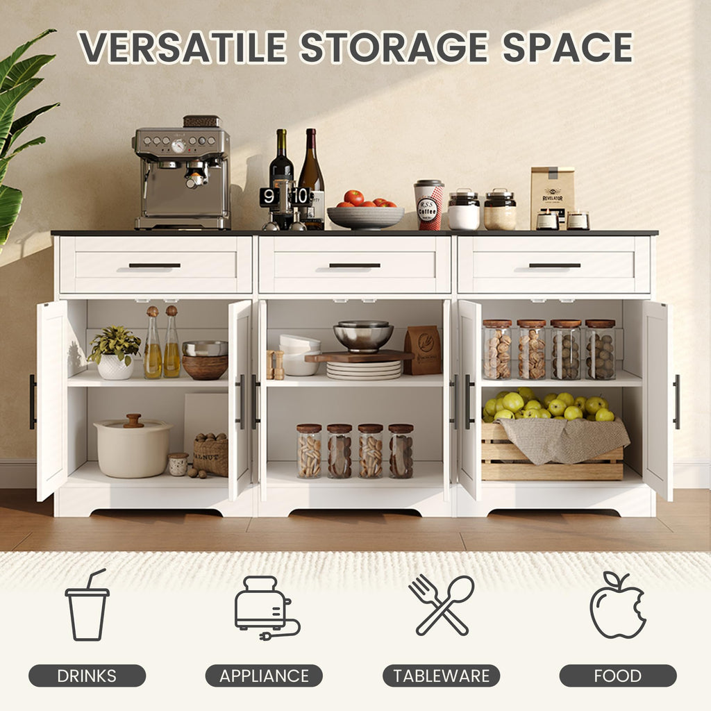 71" Large Sideboard Buffet Cabinet with Storage, White