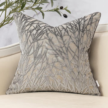 Dark Grey Twigs Throw Pillow Cover Branches Velvet Cushion Case Neutral Pillowcase,18x18 Inch